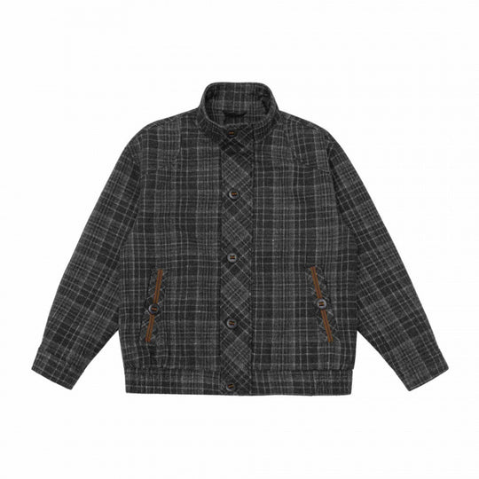 Herren Boxy-Blouson aus Wollmix mit Stehkragen, verdeckter Knopfleiste und Lederapplikationen Nord Taschen