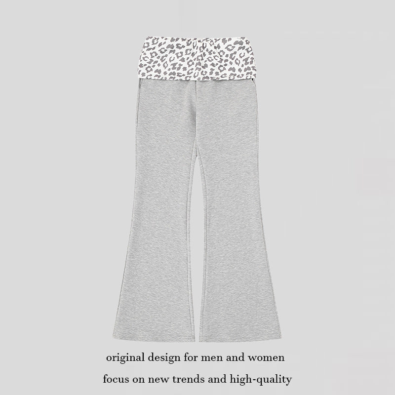 Damen Weite Jersey-Loungehose mit ausgestelltem Schlag und umgeschlagenem Leo-Bund Nord Taschen