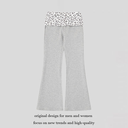 Damen Weite Jersey-Loungehose mit ausgestelltem Schlag und umgeschlagenem Leo-Bund Nord Taschen
