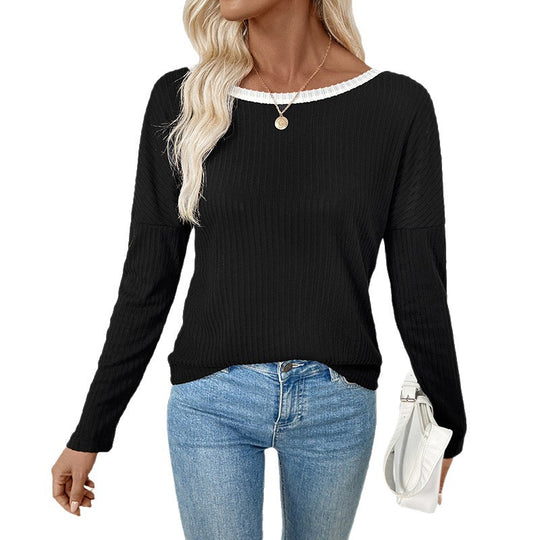 Damen Rückfreies Rippstrick-Longsleeve mit Zierschleifen Nord Taschen