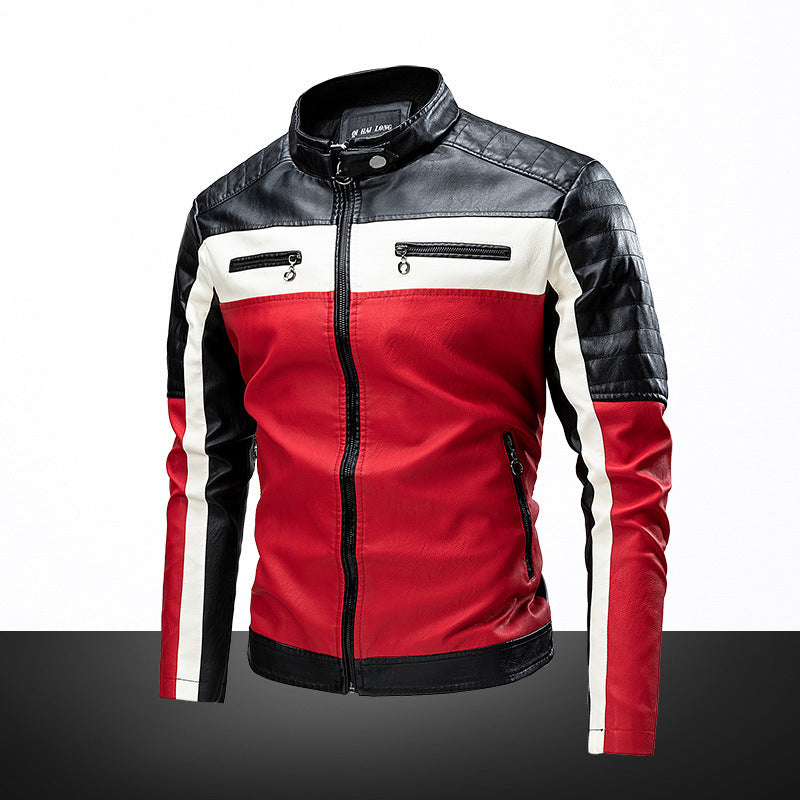 Herren Slim-Fit Bikerjacke im Retro‑Racing‑Look mit Stehkragen und gesteppter Schulterpartie Nord Taschen