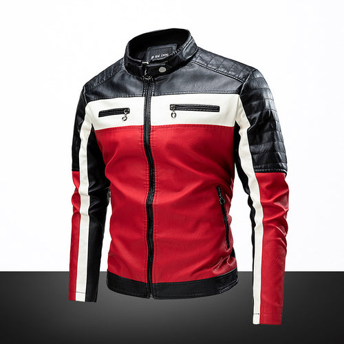 Herren Slim-Fit Bikerjacke im Retro‑Racing‑Look mit Stehkragen und gesteppter Schulterpartie Nord Taschen