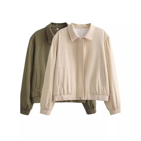 Damen Minimalistische Harrington-Bomberjacke mit verdeckter Frontblende und gerafftem Saum Nord Taschen