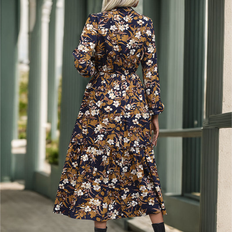 Damen Langärmeliges Midikleid mit Bindegürtel, Stufensaum und seitlichem Schlitz Nord Taschen