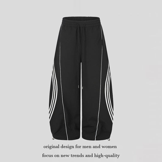 Damen Weite Tech-Material Palazzohose mit Tunnelzugbund, reflektierenden Seitenstreifen und verstellbarem Kordel-Saum Nord Taschen