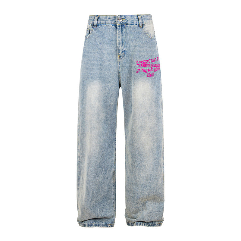 Damen Weite High‑Waist Jeans im Vintage-Look mit elastischem Saum und Statement-Stickerei Nord Taschen