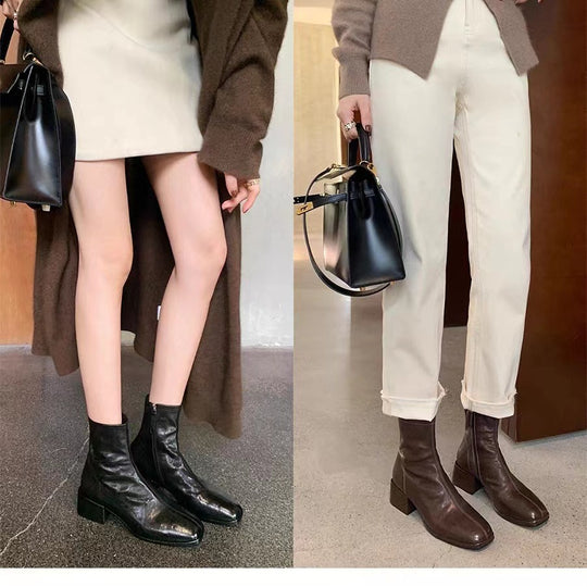 Damen Glattleder-Stiefelette mit schlanker Socken-Passform, innenliegendem Reißverschluss und sculpted Blockabsatz Nord Taschen