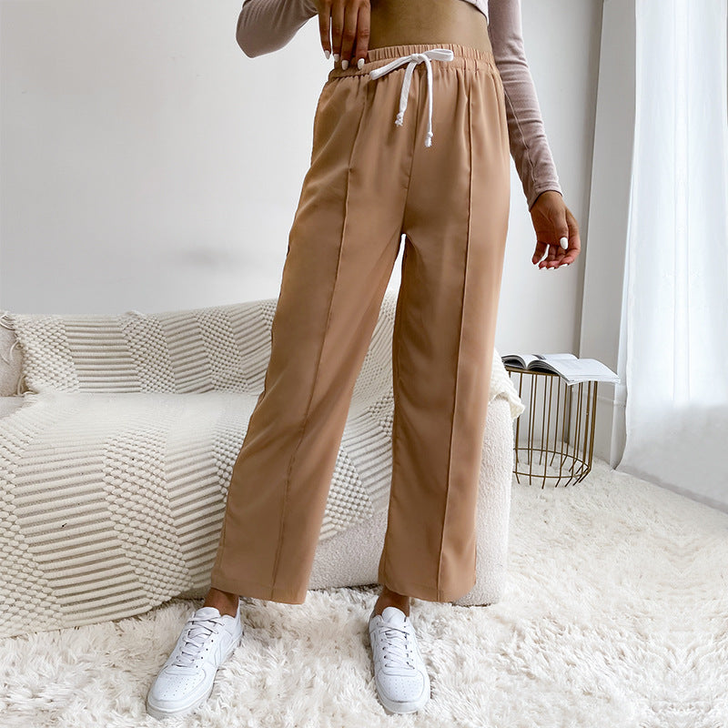 Damen Weite High‑Waist-Hose mit Gummibund, Kordelzug und Bügelfalte Nord Taschen
