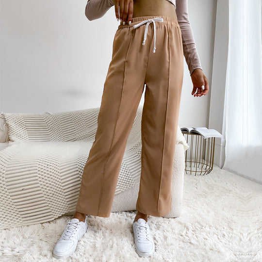 Damen Weite High‑Waist-Hose mit Gummibund, Kordelzug und Bügelfalte Nord Taschen