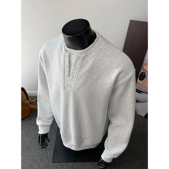 Herren Sweatshirt mit Henley-Knopfleiste, relaxed Fit und gerippten Bündchen Nord Taschen