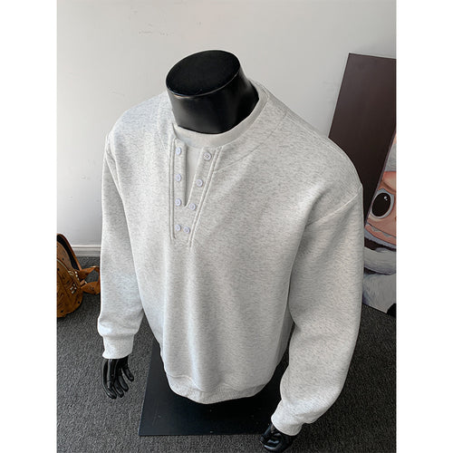 Herren Sweatshirt mit Henley-Knopfleiste, relaxed Fit und gerippten Bündchen Nord Taschen
