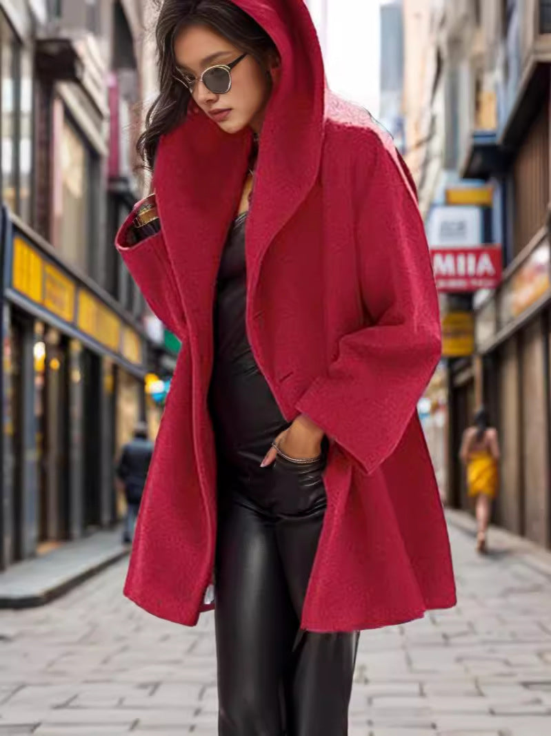 Damen Kapuzen-Teddycoat im Oversize‑A‑Linienschnitt mit überschnittenen Schultern Nord Taschen