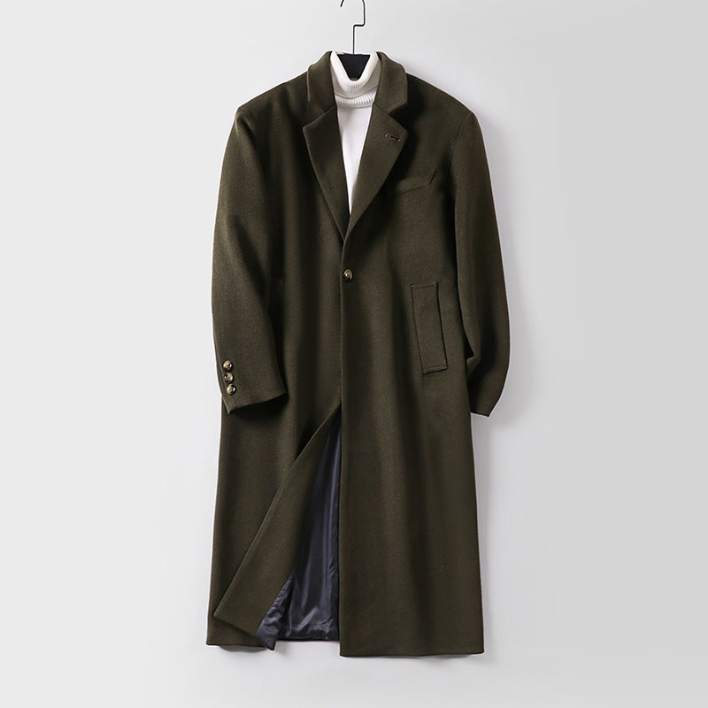 Herren Eleganter langer Einreiher-Wollmantel mit schmalem Revers und taillierter Silhouette Nord Taschen