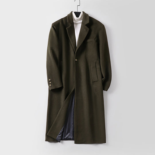 Herren Eleganter langer Einreiher-Wollmantel mit schmalem Revers und taillierter Silhouette Nord Taschen
