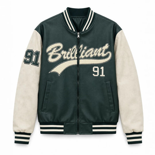 Herren Varsity-Bomberjacke im Letterman‑Stil mit Chenille‑Applikationen Nord Taschen