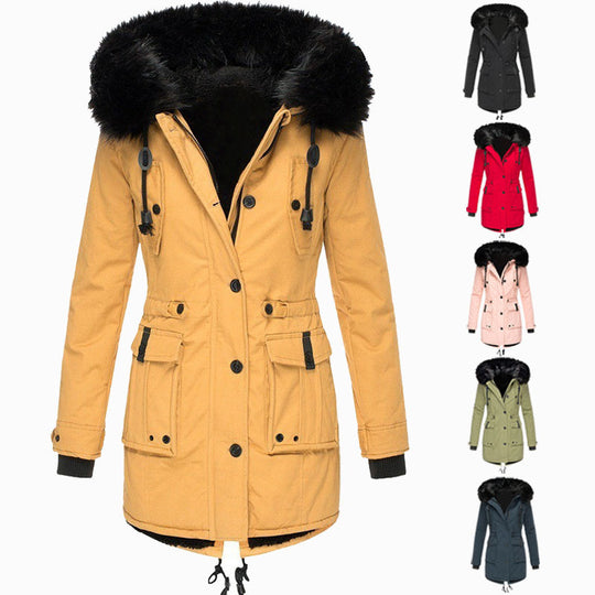 Damen Gefütterter Parka mit abnehmbarer Kunstfellkapuze, taillierter Silhouette und Utility‑Taschen Nord Taschen