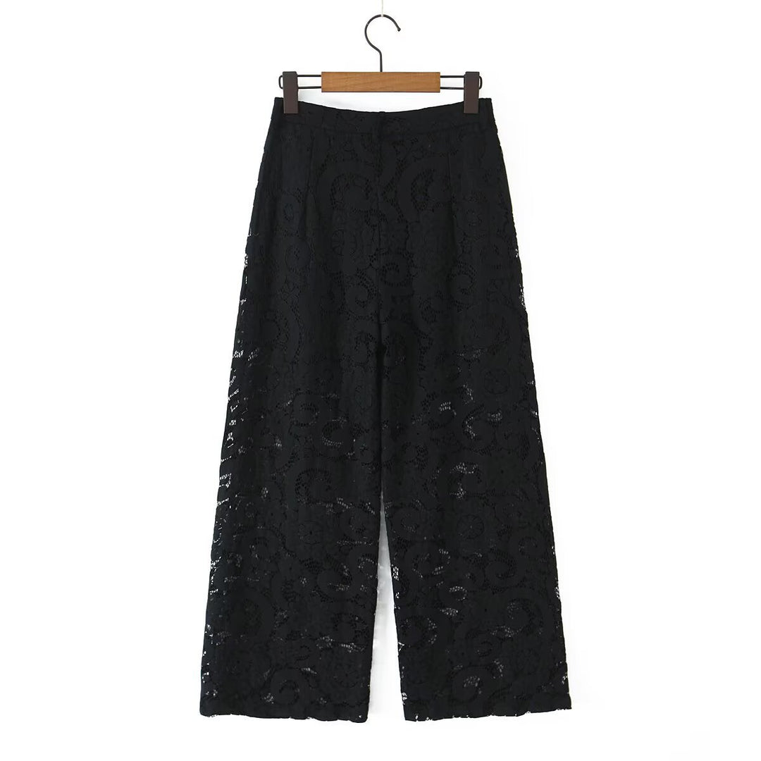 Damen Weite Spitzenhose mit hoher Taille und gefütterter Innenlage Nord Taschen