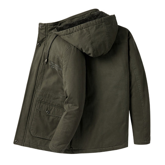 Herren Wattierte Winterparka mit Teddyfutter, Kapuze und robustem Canvas Nord Taschen