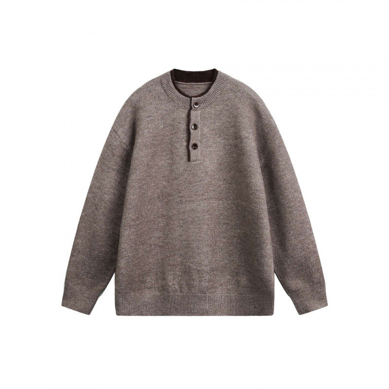 Unisex Grobgestrickter Henley-Pullover mit halber Knopfleiste und geripptem Ausschnitt Nord Taschen