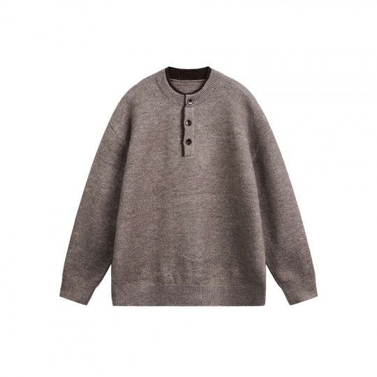 Unisex Grobgestrickter Henley-Pullover mit halber Knopfleiste und geripptem Ausschnitt Nord Taschen