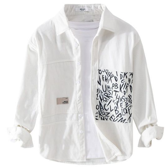 Herren Leichtes Cord-Hemdjacken-Overshirt mit Letterprint-Brusttasche und Relaxed Fit Nord Taschen