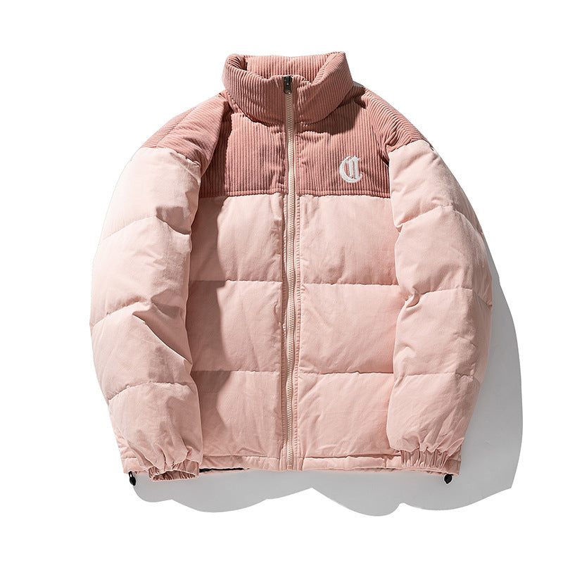 Damen Kurz geschnittene wattierte Steppjacke mit Cord-Schulterbesatz und hohem Stehkragen Nord Taschen
