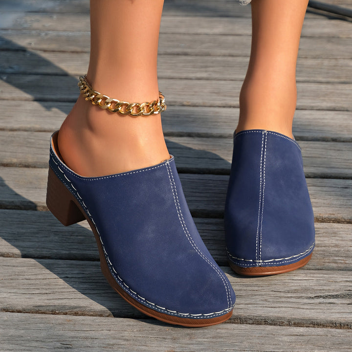 Damen bequeme Clogs aus hochwertigem Wildleder mit elegantem Blockabsatz