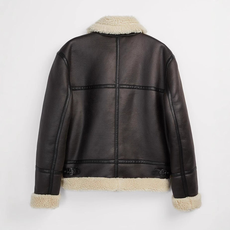 Herren Kurzblouson aus Kunstleder mit Teddyfutter und Umlegekragen Nord Taschen
