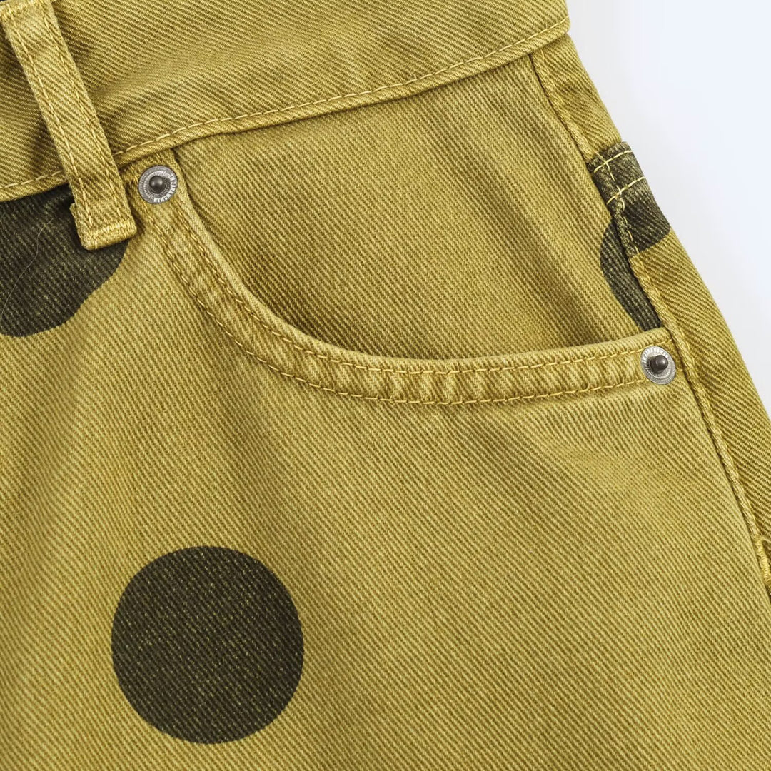 Damen High‑Waist‑Hose mit weitem Bein, geradem Schnitt und Punktmuster Nord Taschen
