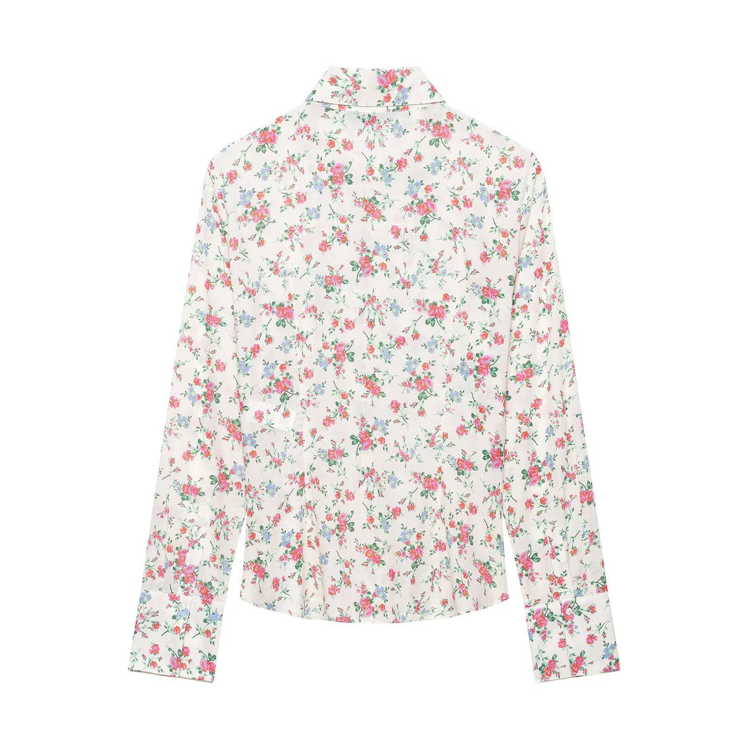 Damen Rüschenbluse mit floralem Allover-Print und Hemdkragen Nord Taschen