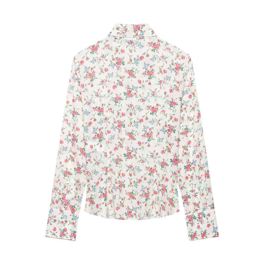 Damen Rüschenbluse mit floralem Allover-Print und Hemdkragen Nord Taschen