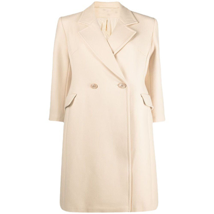 Damen Midilanger Tailoring-Mantel aus Wollmix mit schmalem Revers und kaschierendem Fall Nord Taschen