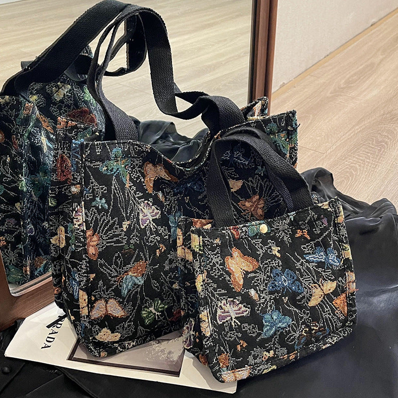Damen Jute-Tasche mit buntem Schmetterlingsdesign und stabilen Tragegriffen Nord Taschen