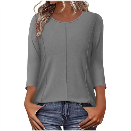 Damen nan lässiges Shirt mit dreiviertelärmeln und dekorativer Mittelnaht Nord Taschen