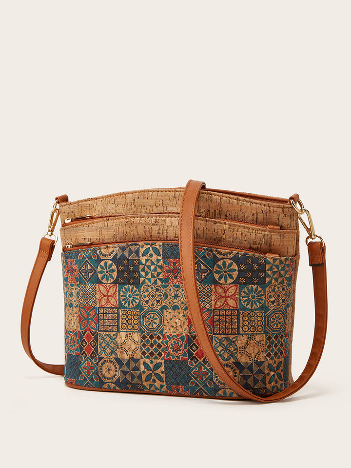 Damen Umhängetasche aus hochwertigem Kork mit floralen Mustern und praktischem Innendesign Nord Taschen