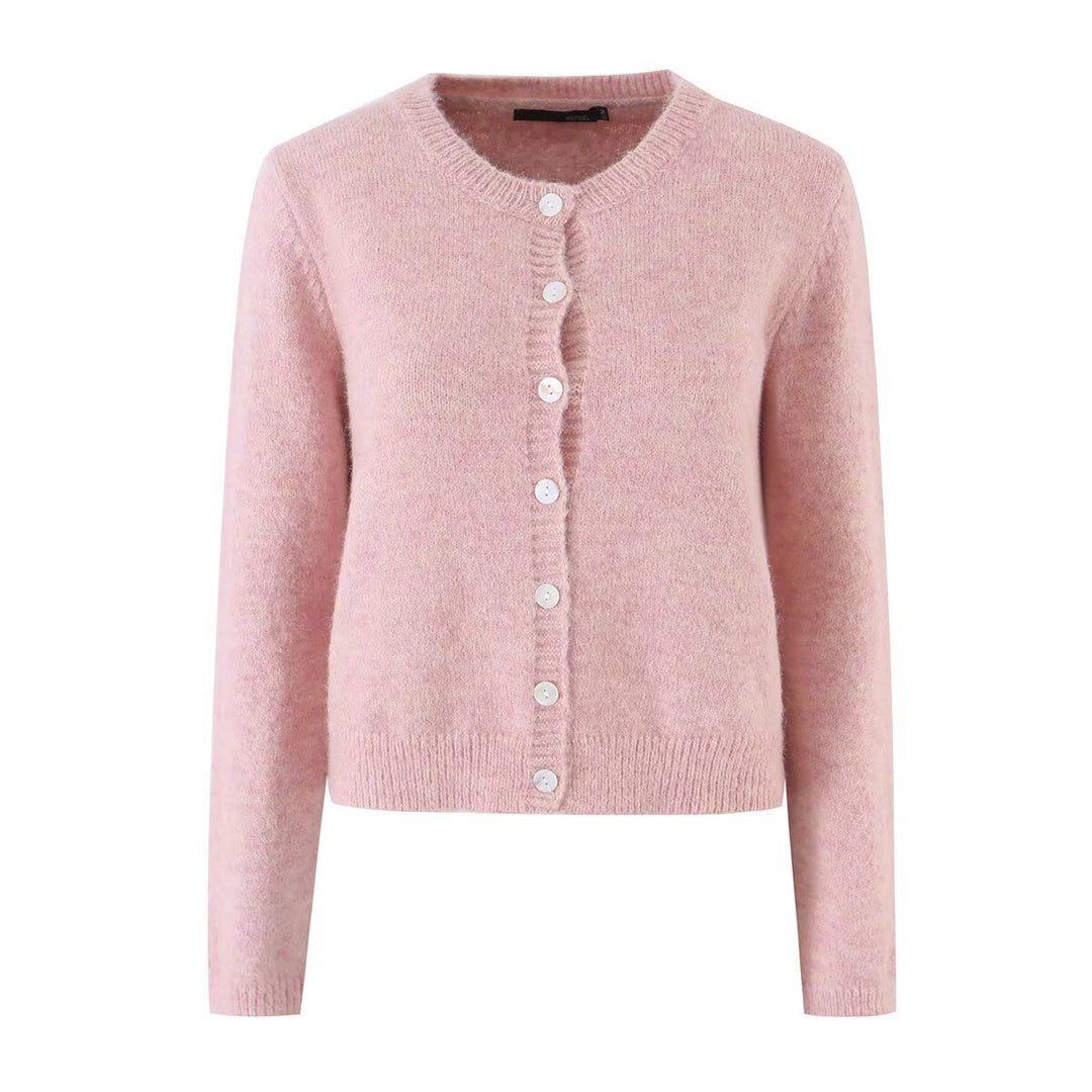 Damen Feinstrick-Cardigan mit Rundhalsausschnitt, Perlmuttknopfleiste und flauschiger Mohair-Optik Nord Taschen