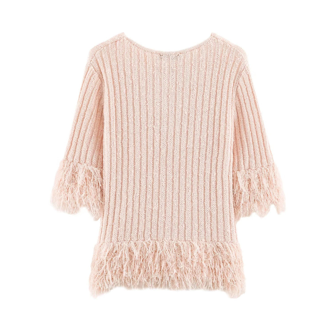 Damen Cardigan mit Fransenbesatz und Rippenstrick Nord Taschen