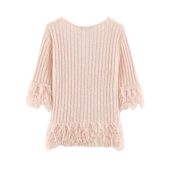 Damen Cardigan mit Fransenbesatz und Rippenstrick Nord Taschen