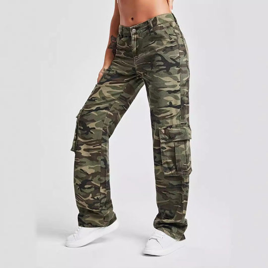 Damen Cargo-Hose im urbanen Camouflage-Stil mit praktischen Seitentaschen - Arvani