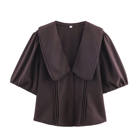 Damen Bluse mit übergroßem Matrosenkragen, Puffärmeln und Kellerfalten Nord Taschen