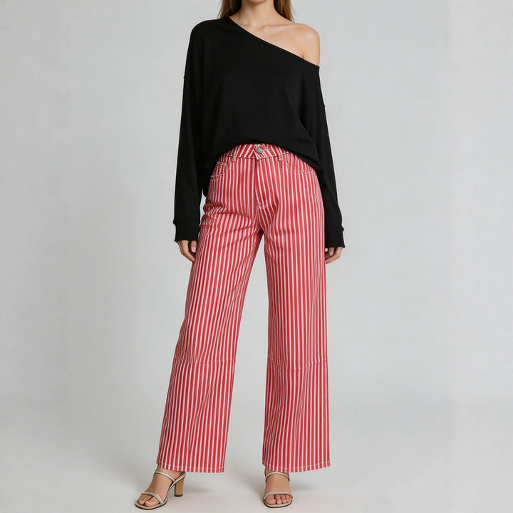 Damen weite High-Waist Palazzohose mit vertikalen Streifenoptik und abgesteppten Kniepartien Nord Taschen