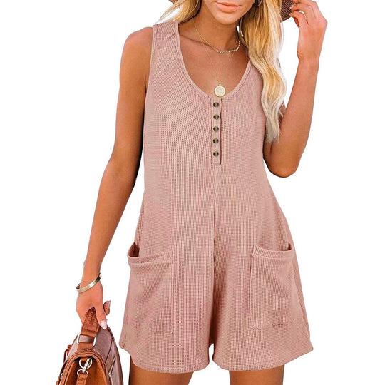 Damen lässiger Jumpsuit mit Knopfleiste und praktischen Taschen