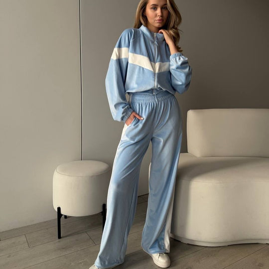 Damen leichter Komfort-Jogginganzug im Retro-Stil mit kurzem Reißverschlussoberteil und hoher Taille Nord Taschen