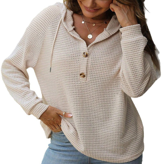 Damen Waffelstrick-Hoodie mit halber Knopfleiste und Kapuze Nord Taschen