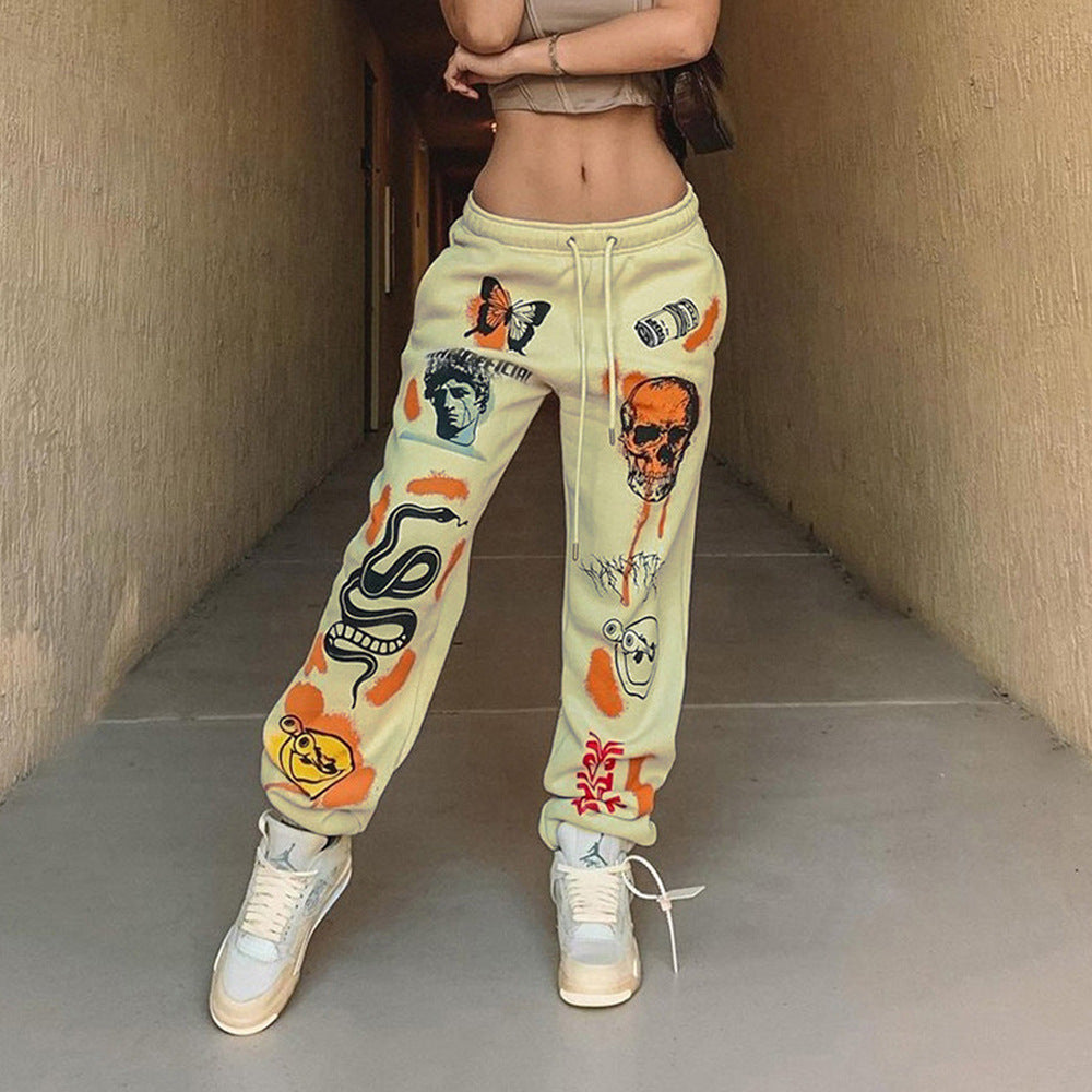Damen Grafik-Jogginghose mit hohem Bund, Kordelzug und Streetwear-Prints Nord Taschen