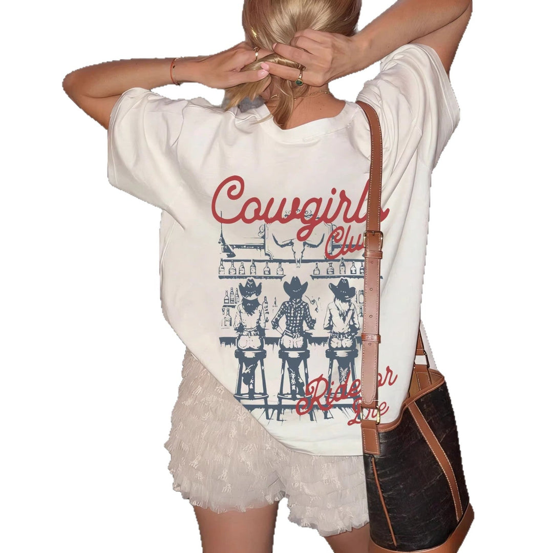 Damen Oversize T-Shirt mit Retro Cowgirl-Motiv Nord Taschen
