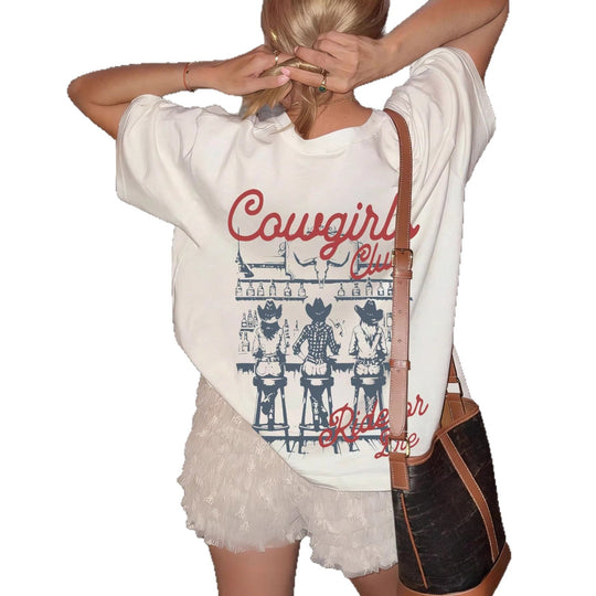 Damen Oversize T-Shirt mit Retro Cowgirl-Motiv Nord Taschen