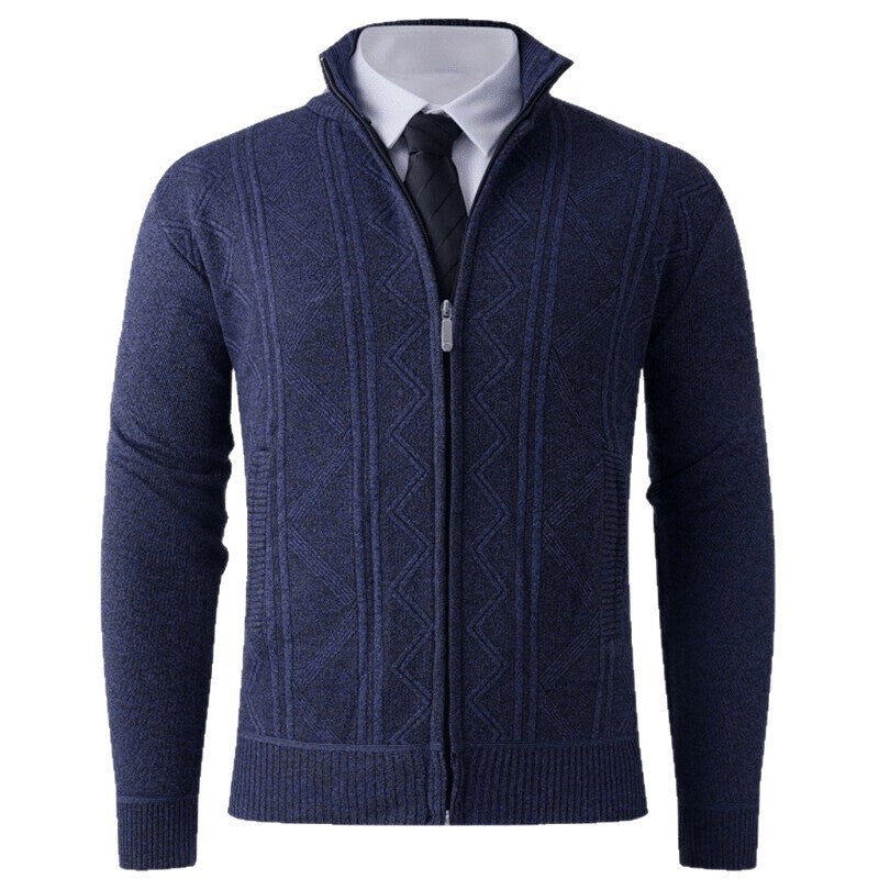 Herren Strick-Zipjacke mit Stehkragen und dezentem Rautenmuster Nord Taschen