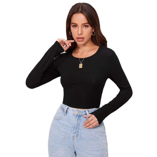 Damen figurbetontes Cropped-Longsleeve mit Sculpting-Passform und Rundhalsausschnitt Nord Taschen