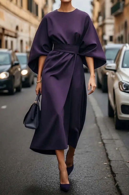 Damen Maxi-Kleid mit voluminösen Ärmeln und elegantem Drapierungsdesign